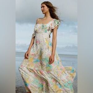 Spell Lei Lei frill maxi dress in cream floral NWT size small.